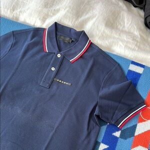 Prada Dark Blue Polo with Red and White Accents